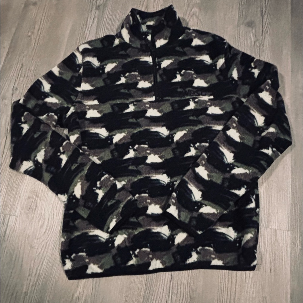 Wesc Men's Black and Gray Camouflage Zip-Up Sweater